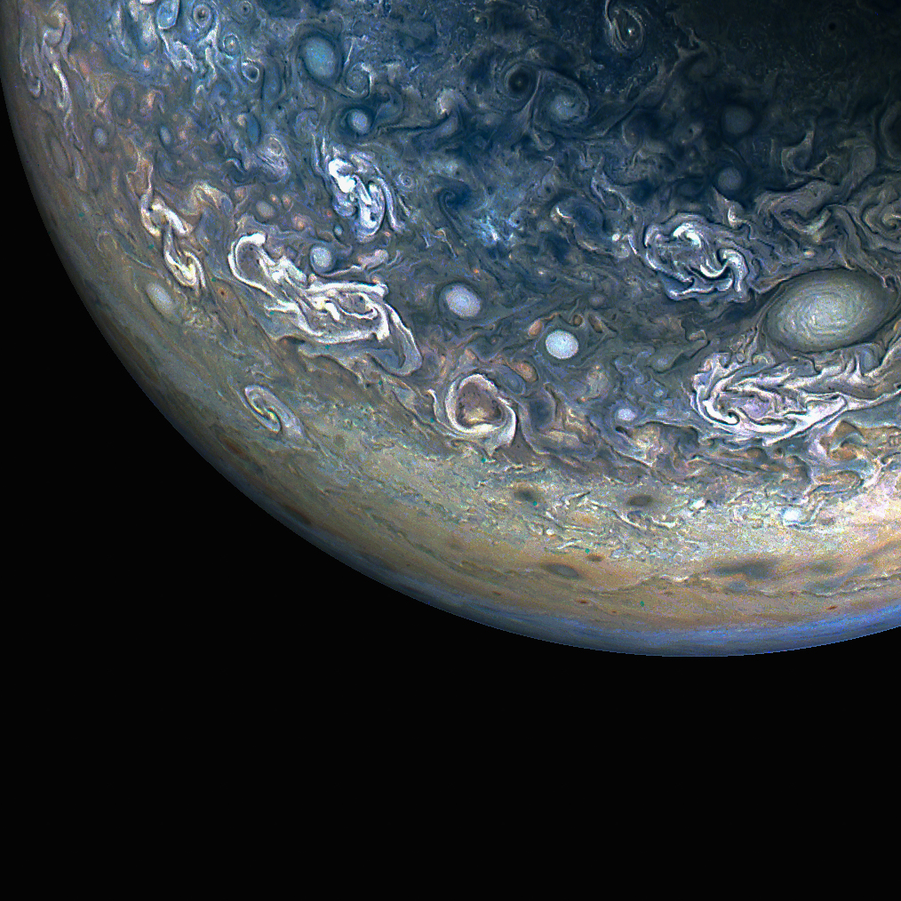 Juno Spacecraft Captures Stunning View of Jupiter's Turbulent Northern Hemisphere.